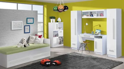 Obrázek produktu pro Studentský nábytek s postelí 90x200 TUCHIN 2 - bílý / lesklý bílý / šedý