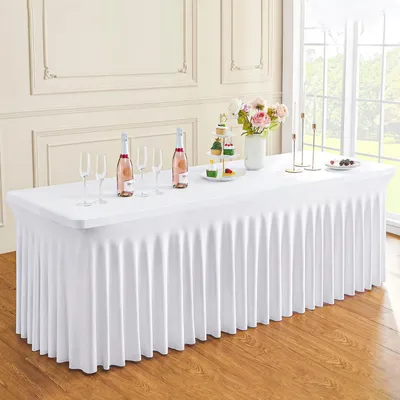Produktbild von Elasthan Tischdecke Rechteckig 243x76x74 cm Weiß Waschbar Knitterfrei für Veranstaltungen