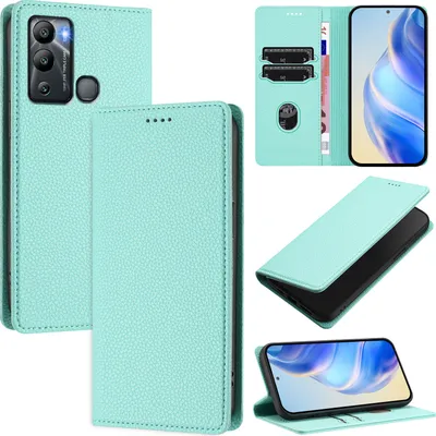 Produktbild von Litchi Leder Handyhülle für Infinix Hot 12i Wallet Kartenfächer Standfunktion Hülle Türkis