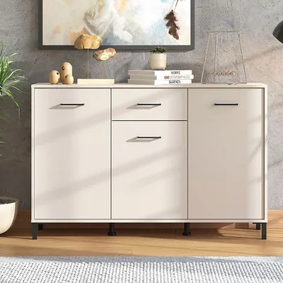 Immagine prodotto di Dmora Credenza Laerru 138x40x90h cm Bianco Crema, un Cassetto 3 Ripiani