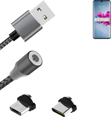 Produktbild von K-S-Trade Hochwertiges Magnet-Lade-kabel Sync-Kabel Daten-Kabel für ZTE Axon 11 5G mit USB-Typ-C-Anschluss und Micro-USB-Anschluss 2A bis zu 480mbps