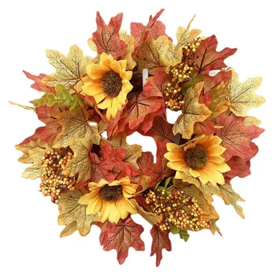 Image de Couronne d'automne avec des feuilles d'érable et des tournesols