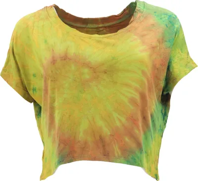 Produktbild von Batik Hippie T-Shirt, Unikat Kurztop, Yogatop - Lemon, Damen, Grün, Viskose,Elasthan, Tops & T-Shirts