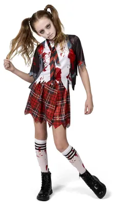 Productafbeelding van Zombie-meisjeskostuum - Halloweenkostuum - Bloedig - Cosplay - Polyester - Maat Large - Zwart