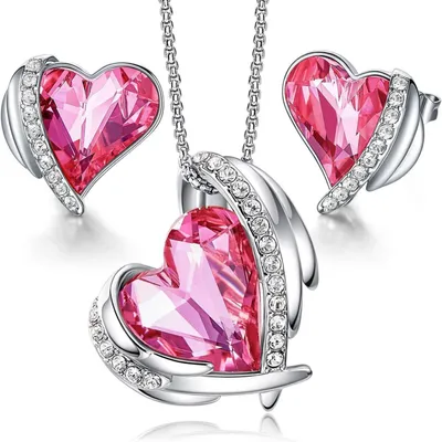 Produktbild von Schmuckset Damen Herz Halskette & Ohrringe Rosegold mit Geschenkbox