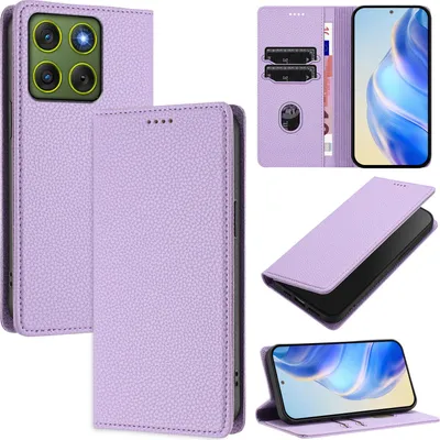 Immagine prodotto di Custodia per cellulare in pelle Litchi per Motorola Edge 70 Portafoglio slot per schede funzione stand cover viola