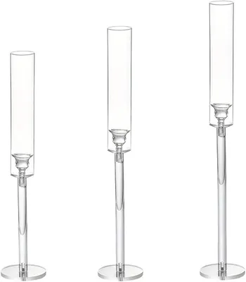 Imagen del producto de Soporte para velas, juego de 3, fabricado en acrílico, ideal para decoración de mesas, bodas y salones