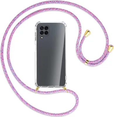 Produktbild von Handykette Backcover-Schutzhülle mit Band (Metall goldfarben) für Samsung Galaxy M32 (M325) - lila/rosa/blau