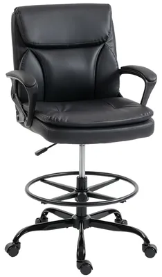 Produktbild von Drehbarer Bš¹rostuhl in Kunstleder, h?henverstellbar, hohe Rš¹ckenlehne, Armlehnen, ideal zum Lernen, schwarz