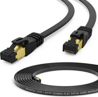 Produktbild von hb-digital 7.5m CAT 8.1 Patchkabel flach RJ45 LAN Kabel U/FTP PVC 2000 MHz Reines Kupfer schwarz