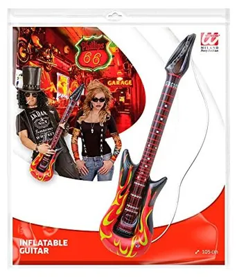 Immagine prodotto di Chitarra rock gonfiabile con fiamme nero-rosso-giallo 105 cm - taglia unica