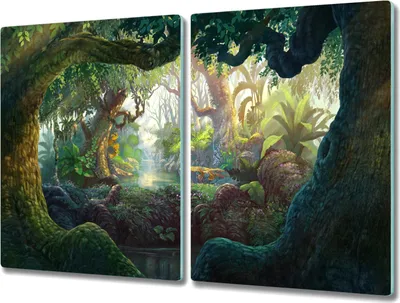 Produktbild von Coloray Schneidebrett Herdabdeckplatte 2x40x52 cm Kochplattenabdeckung Hackbrett Küchenbrett - Fantasiewald Natur