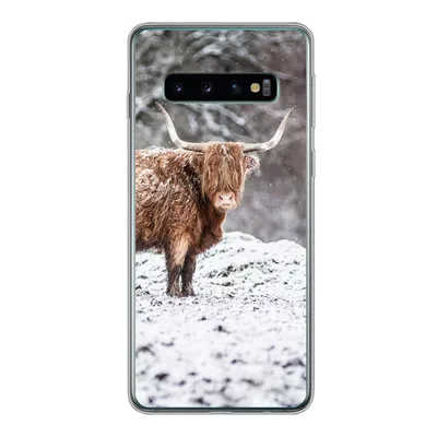 Produktbild von MuchoWow® Handyhülle Schutzhülle Hülle für Samsung Galaxy S10 Schottischer Highlander - Baum - Schnee Silikon Softcase Handy Hülle - Handytasche