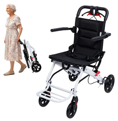 Obrázok produktu pre Skladací invalidný vozík – ľahký, váži 8 kg, s nastaviteľným bezpečnostným pásom