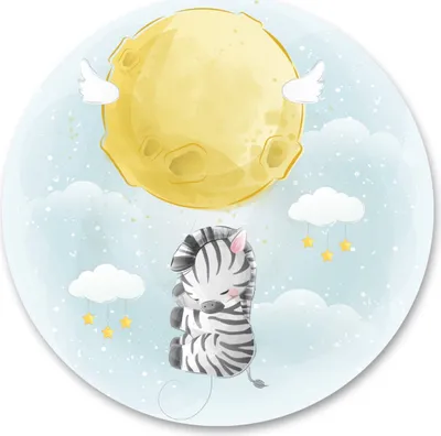 Immagine prodotto di Cerchio adesivo per la cameretta dei bambini ZEBRA luna stelle nuvole acquerello muro tatuaggio adesivo decorazione murale 100 cm x 100 cm