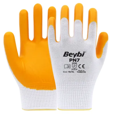 Produktbild von 12 Paar Arbeitshandschuhe, Polyester, Gelb und Weiß