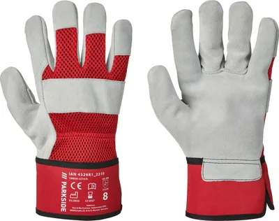 Produktbild von PARKSIDE D H Arbeitshandschuhe Leder Best Red/Light Grey Size 8 2 Stck.