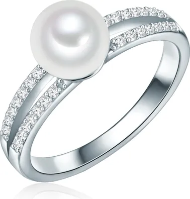 Produktbild von Valero Pearls Ring Sterling Silber Zirkonia Süßwasser-Zuchtperle 50100210 52