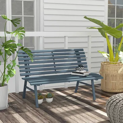 Produktbild von Gartenbank 2-Sitzer Aluminium, Parkbank Lattendesign, wetterbeständig, Blau | 123 x 67 x 79 cm | 8,5 kg