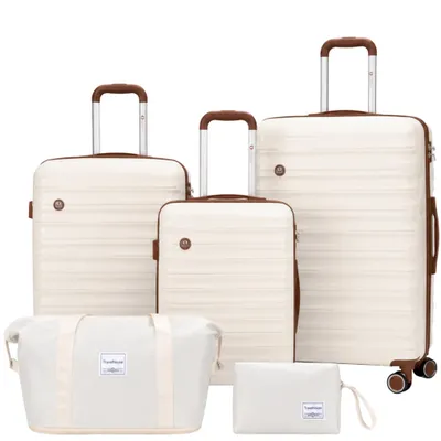 Produktbild von Ascona Gepäck-Set, 5-teilig, Koffer mit Rollen, Hardcase, Reisetasche und Kulturtasche, Handgepäck-Set - Creme/Weiß