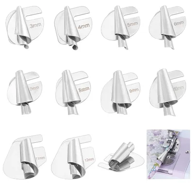 Rollsaumfuß-Set, 10 Größen, 3–12 mm, Edelstahl, für Nähmaschinen