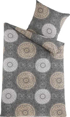 Produktbild von 2tlg Bettwäsche-Set Baumwolle Renforce Bettgarnitur Bett Bettbezug 135x200 Kissenbezug 80x80 Schlafzimmer Paisley Mandala Beige Sand