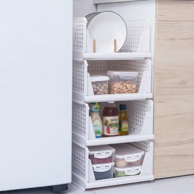 Produktbild von 4 Stück Faltbar Plastik Lagerkisten,Obstkisten,Stapelbare Aufbewahrungskorb,Transport boxen,Schrankbehälter Cubes für Küche,Schlafzimmer 33x43x72cm