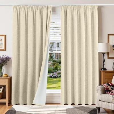 Productafbeelding van Zwarte verduisteringsgordijn 200 x 200 cm - linnen gordijn met rimpelband - warmte-isolerend en geluidsdempend