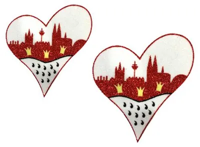 Produktbild von Glitter Bügelbild 2er Herz Skyline Köln Applikation Karneval Kostüm Fasching 5,5x7,5cm