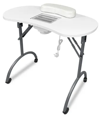 Immagine prodotto di Tavolo da manicure QEENTOE con ruote, tavolo pieghevole per unghie con cassetto e borsa da trasporto, tavolo mobile per studio di nail art, design delle unghie e cosmetica, tavolo da lavoro pieghevole con spazio di stoccaggio, 98 × 44 × 77 cm, bianco