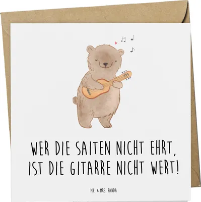 Produktbild von Mr. & Mrs. Panda Grußkarte Gitarre Wert - Weiß - Geschenk, Glückwunschkarte, doppelkarte, Freiheit, Liebe, faltkarte, Musiker, Musik, Leidenschaft, anlasskarte, Lernen