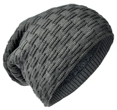 Produktbild von Strick Beanie Flecht Muster Anthrazit