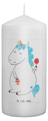 Produktbild von Mr. & Mrs. Panda Kerze Einhorn Baby 15 x 7 cm - Weiß - Geschenk, Stumpenkerze, Erinnerungskerze, Blockkerze, Bedruckte, Unicorn, Mutter, Einhörner, Geburtstag, Eltern