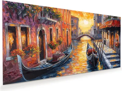 Produktbild von Glasbild 110x55cm in XXL für Wohnzimmer, Schlafzimmer Motiv Romantische Stadtansicht