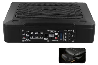 Immagine prodotto di Subwoofer per auto, potenza massima 1000 W, potenza RMS 200 W, impedenza 2,6 Ω, dimensioni 34,5 × 26 × 8 cm, risposta in frequenza 20 Hz-200 Hz