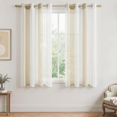 Voile Gardinen 2er-Set 140x160 cm Creme-Weiß Streifen