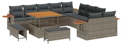 Immagine prodotto di Set da giardino composto da 13 pezzi, colore grigio, in rattan sintetico