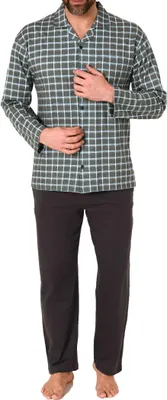 Produktbild von Durchknöpfbarer Herren Pyjama / Schlafanzug, langarm, in edler Karo-Optik ; grau , 52