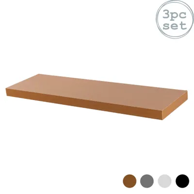 Produktbild von Schwebendes Wandregal - aus Holz - 80 cm - 3 Stück - Buchefarben
