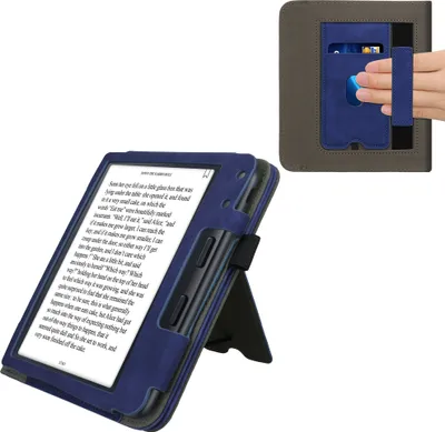 Produktbild von kwmobile Flip Hülle kompatibel mit Kobo Kobo Libra Colour / Tolino Vision Color - Handschlaufe - Cover Dunkelblau