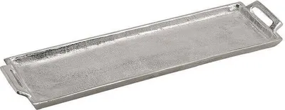 Produktbild von Tablett Dekoteller silber Metall massiv Tischdeko Schale Dekoschale Dekotablett(Modell 6: 44 x 13 cm)