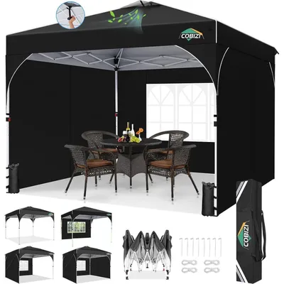 Produktbild von Faltpavillon 3x3m Wasserdicht Stabil UV-Schutz 50+ Höhenverstellbar mit 3 Seitenwänden Schwarz