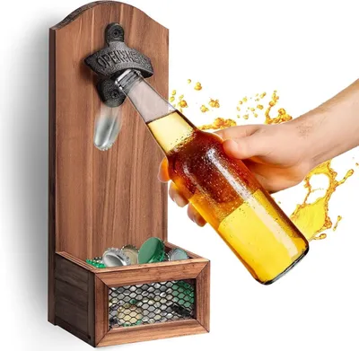 Obrázok produktu pre Nástenný vintage drevený otvárač na fľaše do baru, kuchyne a na terasu
