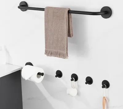 Produktbild von Auralum Schwarz Handtuchhalter Set, 6-teiliges Handtuchhalter, inkl. Handtuchstange, Toilettenpapierhalter, 4 Stück Handtuchhaken, für Badezimmer