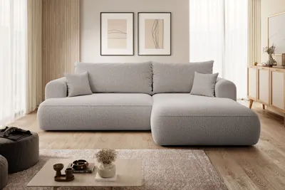 Produktbild von Selsey Ecksofa OVO mit Schlaffunktion, Bettkasten, Ottomane rechts, Boucle-Bezug in Dunkelbeige