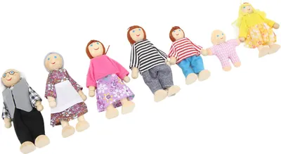 Image de Maison de poupées en bois, famille, simulation mignonne, 7 poupées, figurines pour maison de poupées 1:12