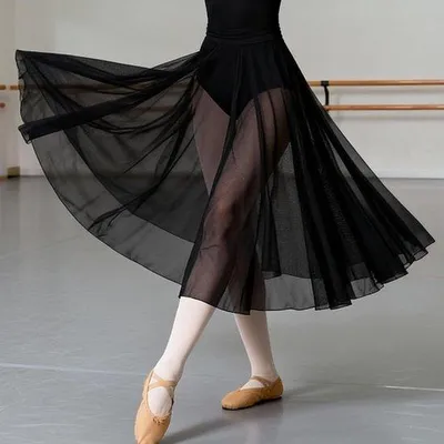 Produktbild von Balletrock aus Mesh, Tutu-Kleid für Balletttänzerinnen, Trainingsrock und Tanzoutfit für Ballerinas, Basiskleidung für den Tanz, Wickelrock aus Tricot, bequeme Tanzbekleidung