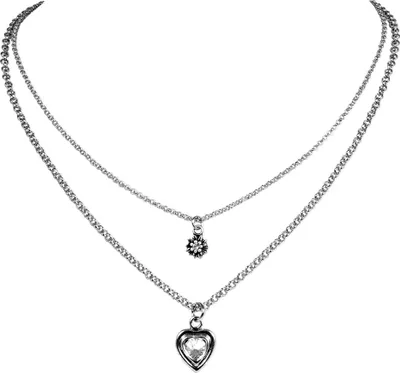 Produktbild von LUISIA® Doppelhalskette mit Edelweiß, Herz und Premium Kristallen - Silber
