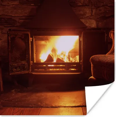 Produktbild von MuchoWow® Poster Kamin mit offener Tür 75x75 cm - Wand Dekoration