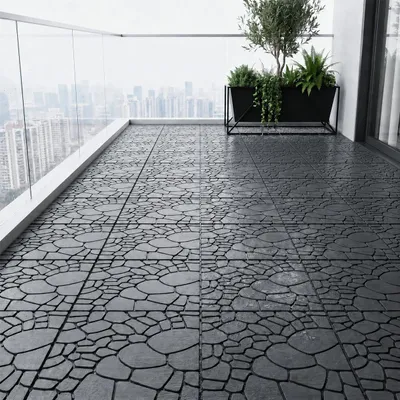 Produktbild von 44 Stück Terrassenfliesen aus Kunststoff 30x30x2 cm, ca. 4 m², Klickfliesen in Bruchsteinoptik, wetterfest & rutschfest, für Balkon & Terrasse, Grau